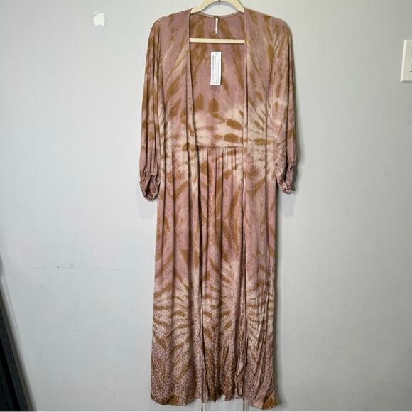 🍁NWT Young Fabulous and Broke YFB Siren Shirt Wrap Midi Dress Adobe Rose Spin XS - Picture 3 of 16